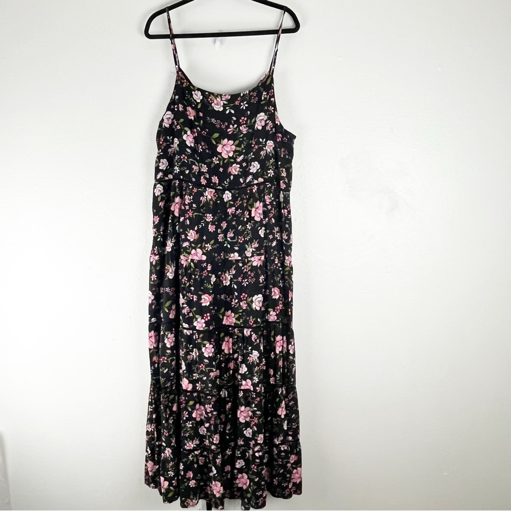 CITY CHIC Black Floral Festival Vibe Tiered Lattice Trim Maxi Dress 20 Size Boho